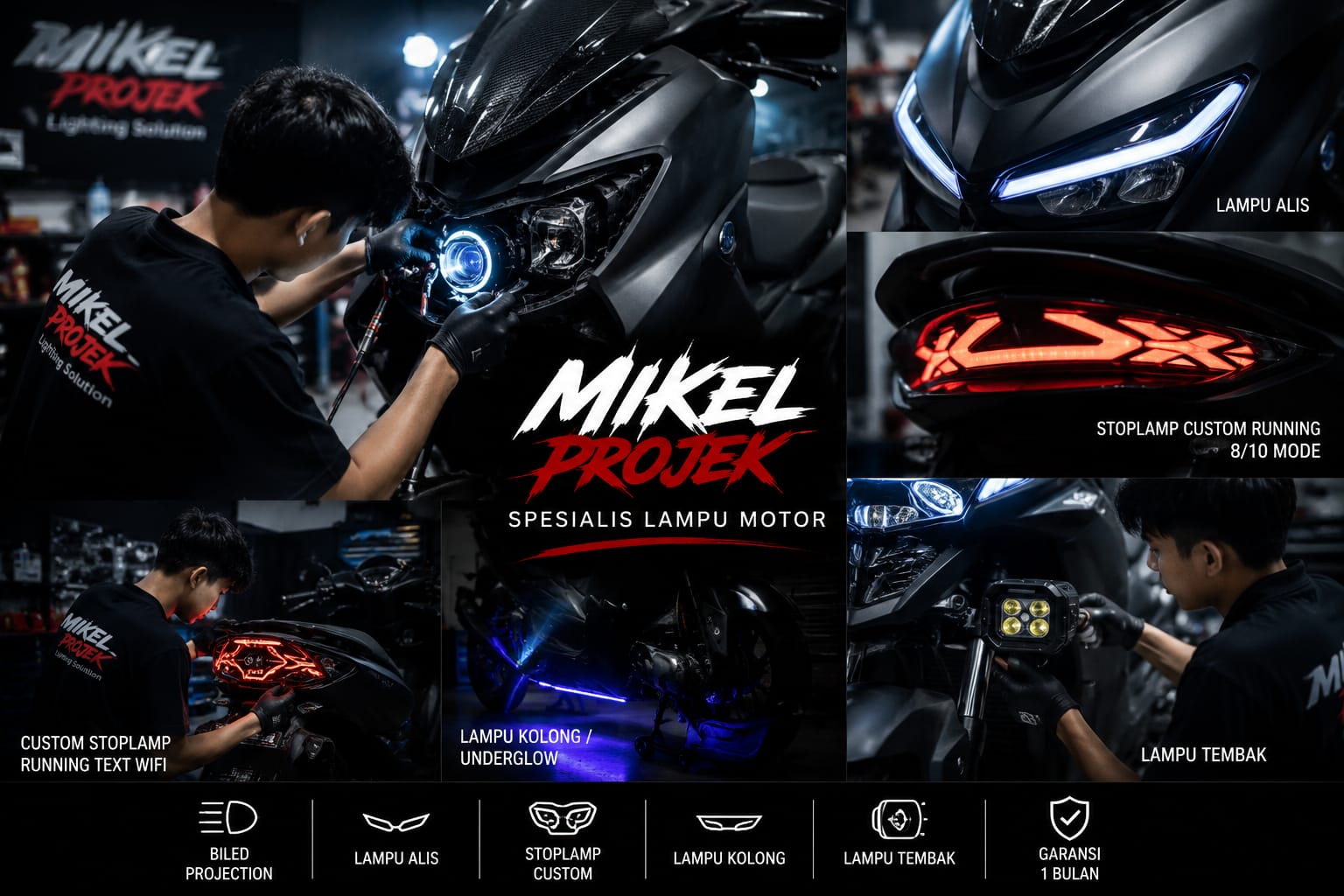 Motor custom dengan lampu LED terang